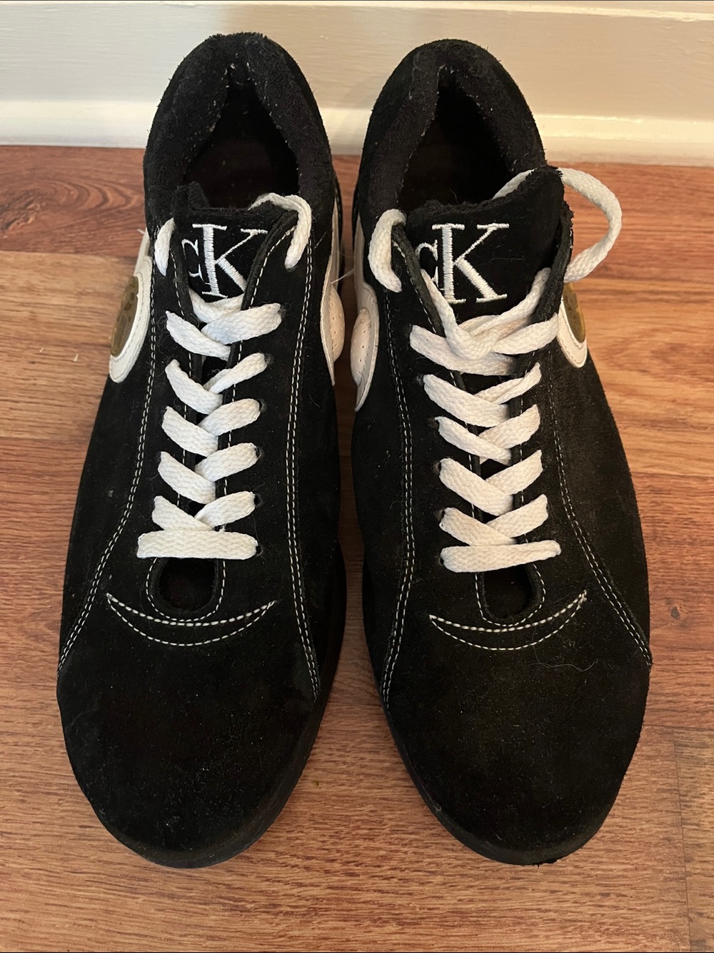 Calvin Klein Black and White Suede Low-Top Sneakers - Picture 2 of 4